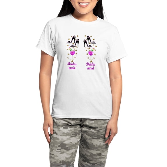CafePress - BRIDESMAID Women's Light Pajamas - Women's Short Sleeve Print T-Shirt and Pants Light Cotton Pajama Set