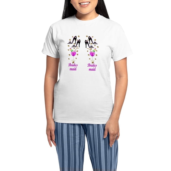 CafePress - BRIDESMAID Women's Light Pajamas - Women's Short Sleeve Print T-Shirt and Pants Light Cotton Pajama Set