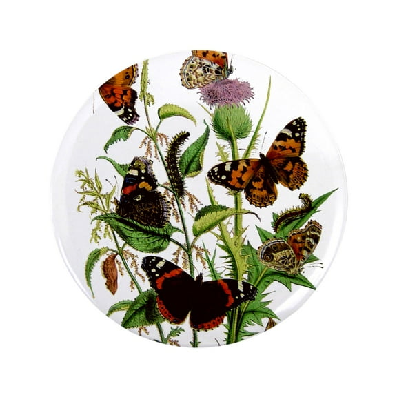 CafePress - BUTTERFLIES &Amp; PURPLE THISTLE 3.5 Button - 3.5" Button