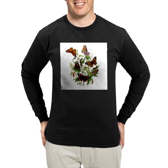 CafePress - BUTTERFLIES &Amp; PURPLE THISTLE Long Sleeve Dark - Long Sleeve Dark T-Shirt