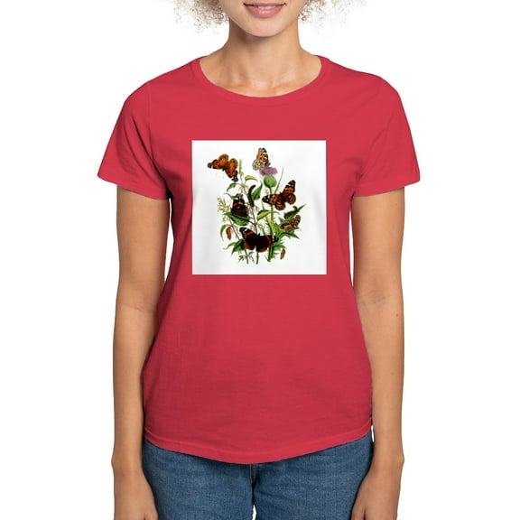 CafePress - BUTTERFLIES &Amp; PURPLE THISTLE Women's Dark T Sh - Women's Traditional Fit Dark T-Shirt