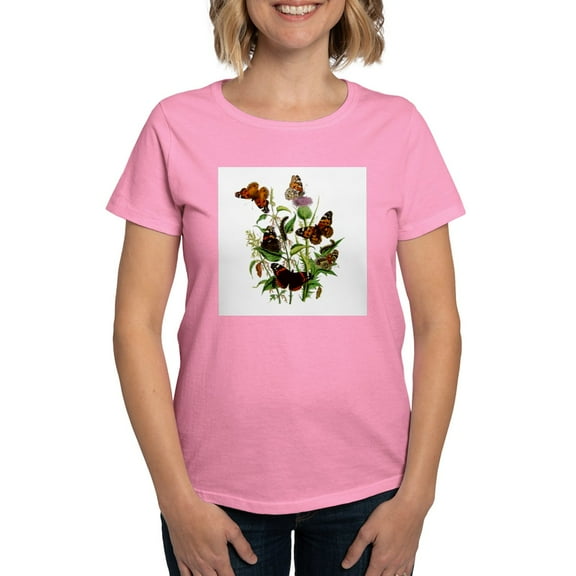 CafePress - BUTTERFLIES &Amp; PURPLE THISTLE Women's Dark T Sh - Women's Traditional Fit Dark T-Shirt