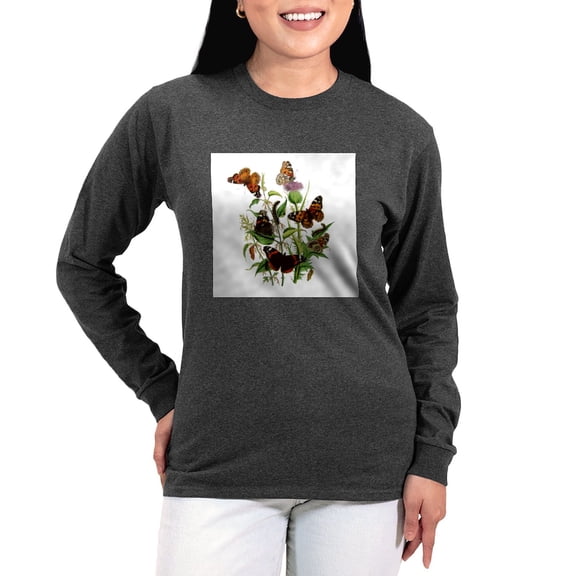 CafePress - BUTTERFLIES &Amp; PURPLE THISTLE Women's Long Slee - Women's Long Sleeve Graphic Tee Casual Fit
