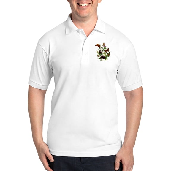 CafePress - BUTTERFLIES & PURPLE THISTLE Golf Shirt - Golf Shirt, Pique Knit Golf Polo