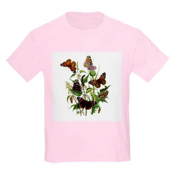 CafePress - BUTTERFLIES & PURPLE THISTLE Kids Light T Shirt - Light Classic Kids Graphic, Short Sleeve T-Shirt, Sizes XS-XL