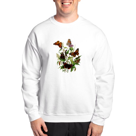 CafePress - BUTTERFLIES & PURPLE THISTLE Sweatshirt - Crew Neck Sweatshirt