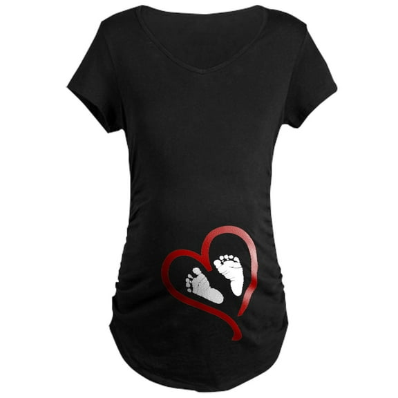 CafePress - Baby Feet Heart Red Maternity T Shirt - Maternity Dark T-Shirt