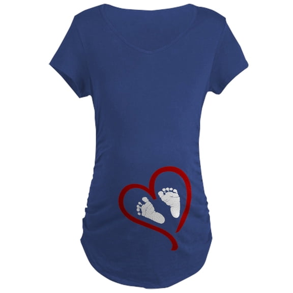 CafePress - Baby Feet Heart Red Maternity T Shirt - Maternity Dark T-Shirt