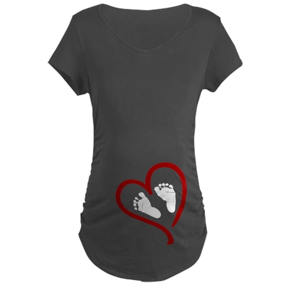 CafePress - Baby Feet Heart Red Maternity T Shirt - Maternity Dark T-Shirt