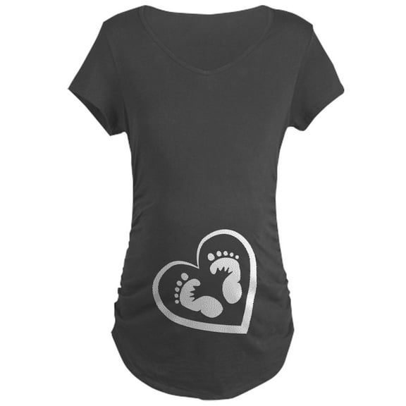 CafePress - Baby Footprints White Maternity T Shirt - Maternity Dark T-Shirt