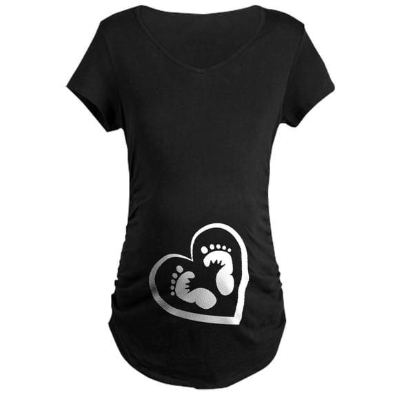 CafePress - Baby Footprints White Maternity T Shirt - Maternity Dark T-Shirt