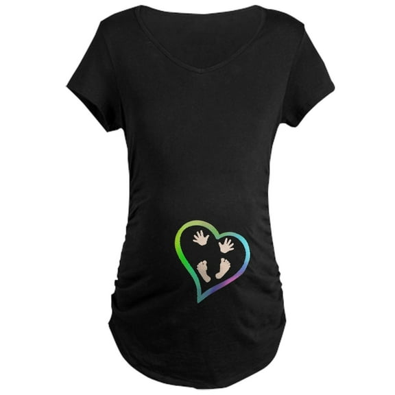 CafePress - Baby Hands And Feet In Heart Maternity T Shirt - Maternity Dark T-Shirt