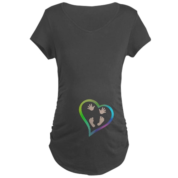 CafePress - Baby Hands And Feet In Heart Maternity T Shirt - Maternity Dark T-Shirt