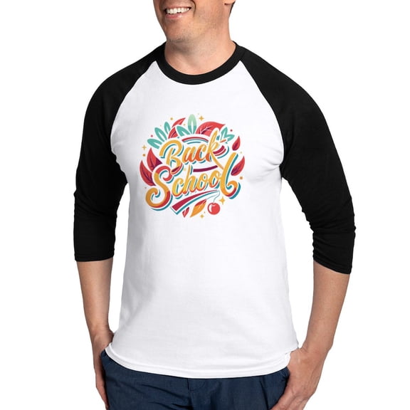 CafePress - Back To School Lettering T Shirt Design - Cotton Baseball Jersey, 3/4 Raglan Sleeve Shirt