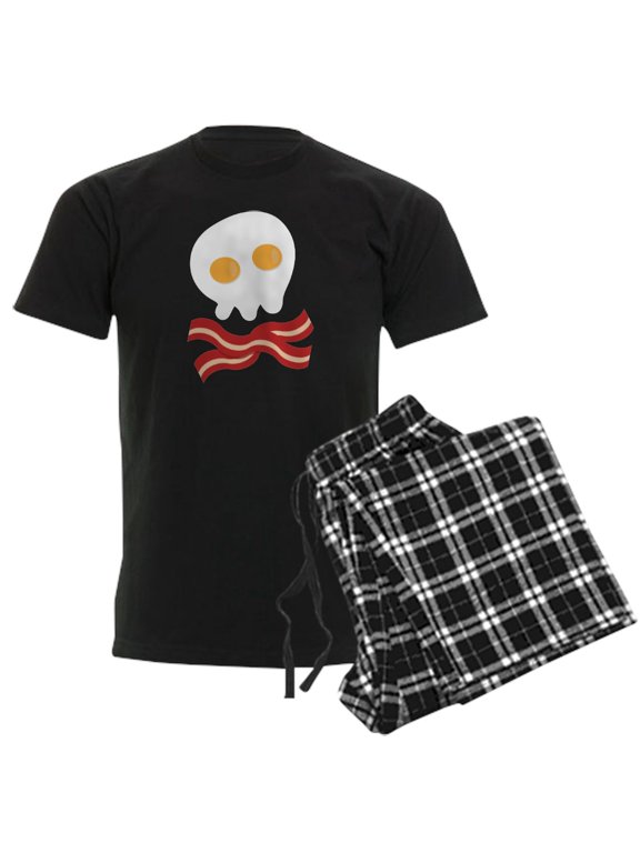 - Bacon And Eggs Skull Men's Dark Pajamas - Men's Dark Loose Fit Cotton Pajama Set