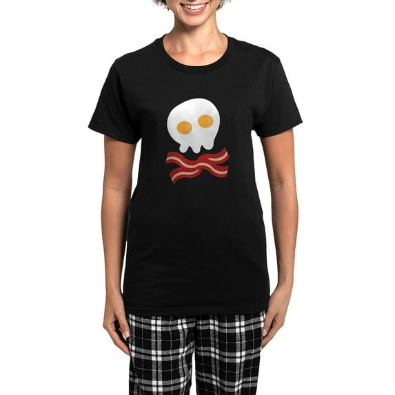 CafePress - Bacon And Eggs Skull Women's Dark Pajamas - Women's Short Sleeve Print T-Shirt and Pants Dark Cotton Pajama Set