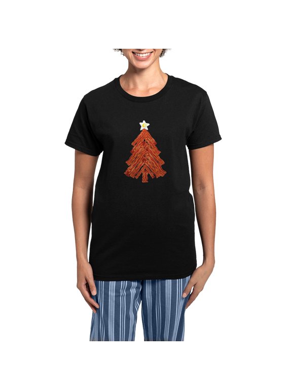 - Bacon Christmas Tree Women's Dark Pajamas - Women's Short Sleeve Print T-Shirt and Pants Dark Cotton Pajama Set