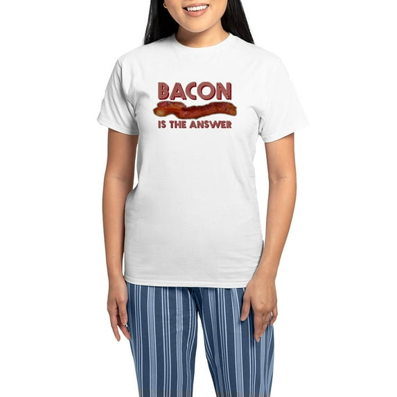 CafePress - Bacon Is The Answer Women's Light Pajamas - Women's Short Sleeve Print T-Shirt and Pants Light Cotton Pajama Set