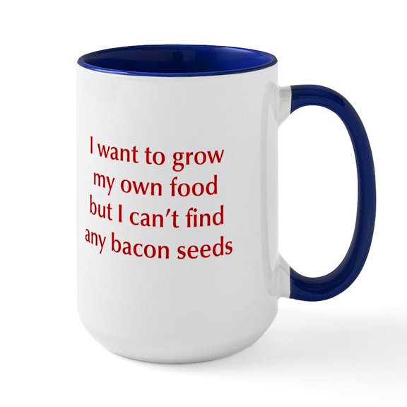 CafePress - Bacon Seeds Opt Dark Red Ceramic Mug - 15 oz Ceramic Large Mug