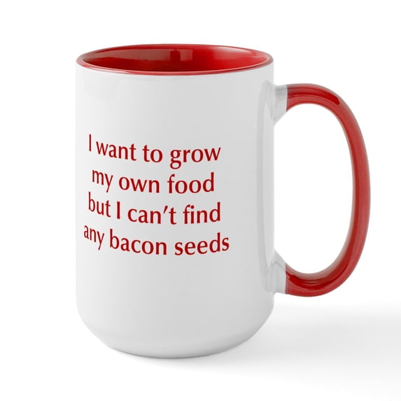 CafePress - Bacon Seeds Opt Dark Red Ceramic Mug - 15 oz Ceramic Large White Novelty Mug
