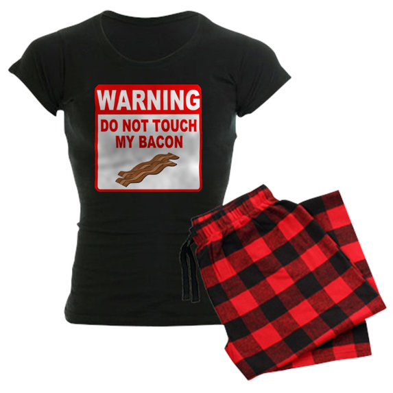 CafePress - Bacon Warning Sign Women's Dark Pajamas - Women's Short Sleeve Print T-Shirt and Pants Dark Cotton Pajama Set