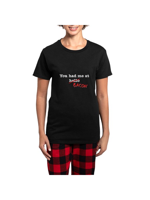 - Bacon You Had Me At Women's Dark Pajamas - Women's Short Sleeve Print T-Shirt and Pants Dark Cotton Pajama Set