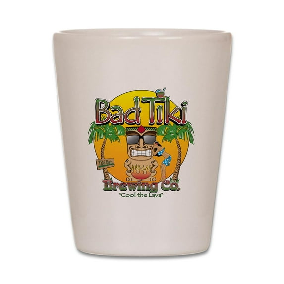 CafePress - Bad Tiki Revised - White Shot Glass, Unique and Funny Shot Glass