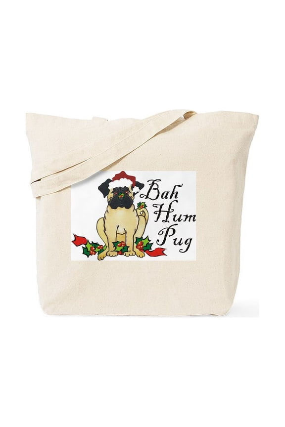 - Bah Hum Bug Pug Tote Bag - Unisex Canvas Tote Bag, Beige, 1-Piece