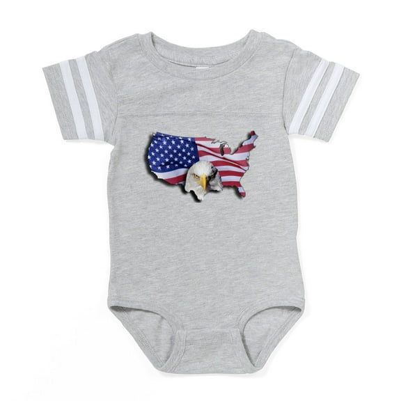 CafePress - Bald Eagle Over American Fl - Cute Infant Baby Football Bodysuit