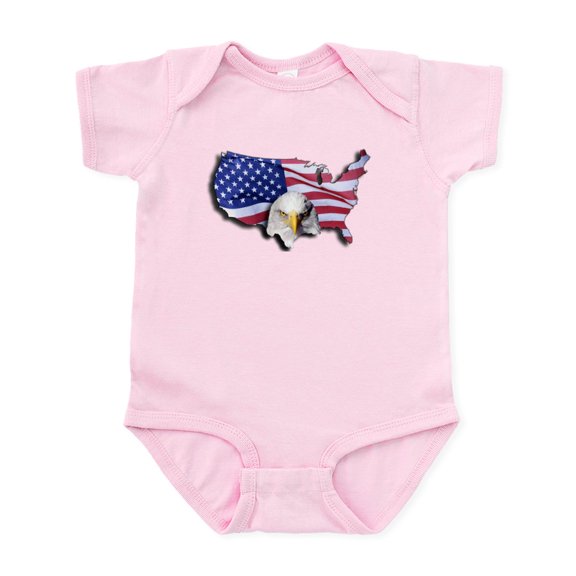CafePress - Bald Eagle Over American Flag Body Suit - Baby Light Bodysuit, Size Newborn - 24 Months