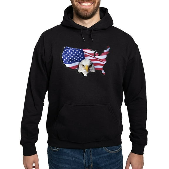 CafePress - Bald Eagle Over American Flag Hoodie (Dark) - Pullover Hoodie, Classic, Comfortable Hooded Sweatshirt