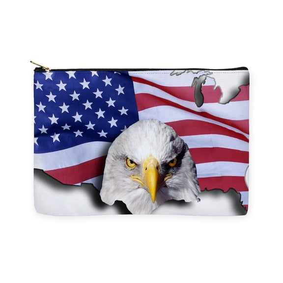 CafePress - Bald Eagle Over American Flag - Large Zipper Toiletry Pouch, 12.5"x8.5"