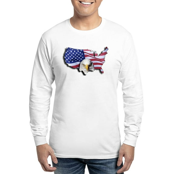CafePress - Bald Eagle Over American Flag Long Sleeve T Shirt - Unisex Cotton Long Sleeve T-Shirt