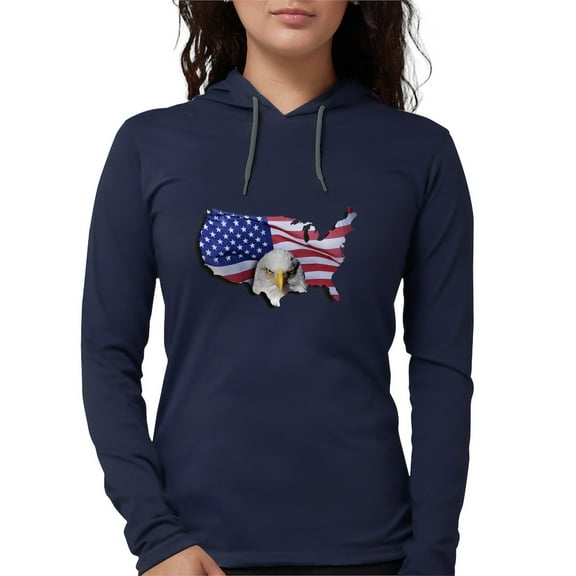 CafePress - Bald Eagle Over American Flag Long Sleeve T Shirt - Womens Hooded Shirt