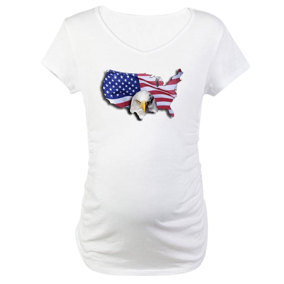 CafePress - Bald Eagle Over American Flag Maternity T Shirt - Cotton Maternity T-shirt, Cute & Funny Pregnancy Tee