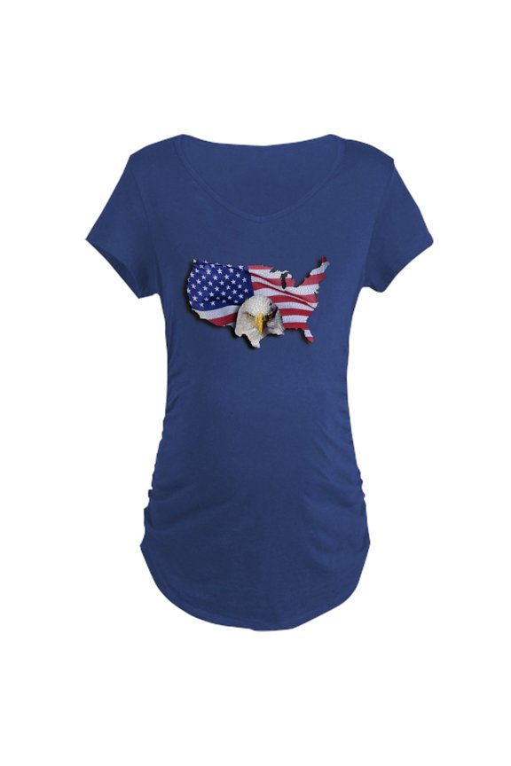 - Bald Eagle Over American Flag Maternity T Shirt - Maternity Dark T-Shirt