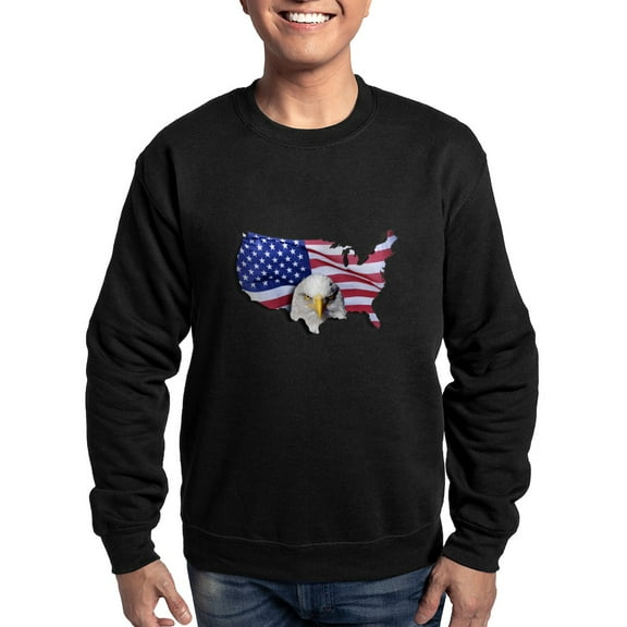 CafePress - Bald Eagle Over American Flag Sweatshirt (Dark) - Classic Crew Neck Sweatshirt