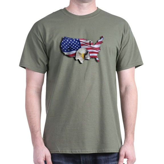 CafePress - Bald Eagle Over American Flag T Shirt - Men's Classic Graphic Cotton T-Shirt