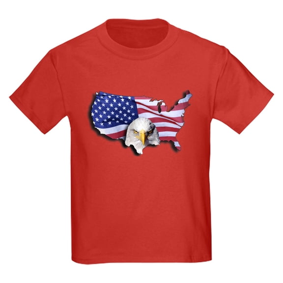 CafePress - Bald Eagle Over American Flag T Shirt - Dark T-Shirt Kids XS-XL