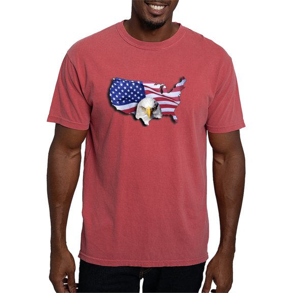 CafePress - Bald Eagle Over American Flag T Shirt - Mens Comfort Colors Shirt