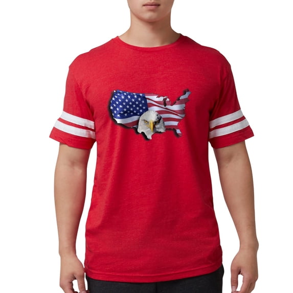 CafePress - Bald Eagle Over American Flag T Shirt - Mens Football Shirt