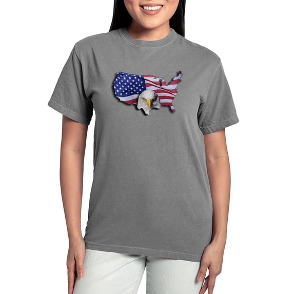 CafePress - Bald Eagle Over American Flag T Shirt - Womens Comfort Colors® Shirt