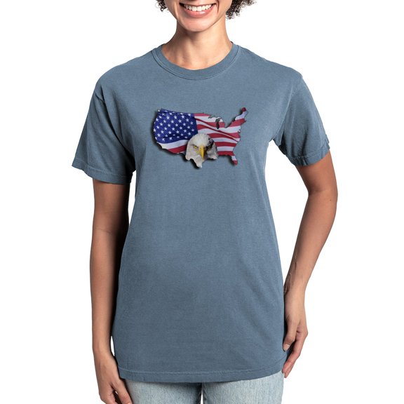 CafePress - Bald Eagle Over American Flag T Shirt - Womens Comfort Colors® Shirt