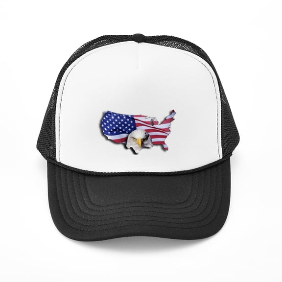 CafePress - Bald Eagle Over American Flag - Adjustable Unisex Printed Trucker Hat with Mesh Back