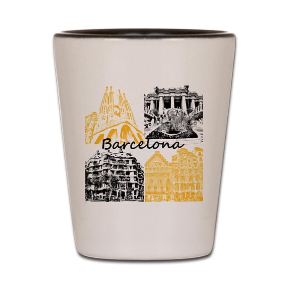 CafePress - Barcelona_10X10_Apparel_Antonigaudã_Bl - White/Black Shot Glass, Unique and Funny Shot Glass