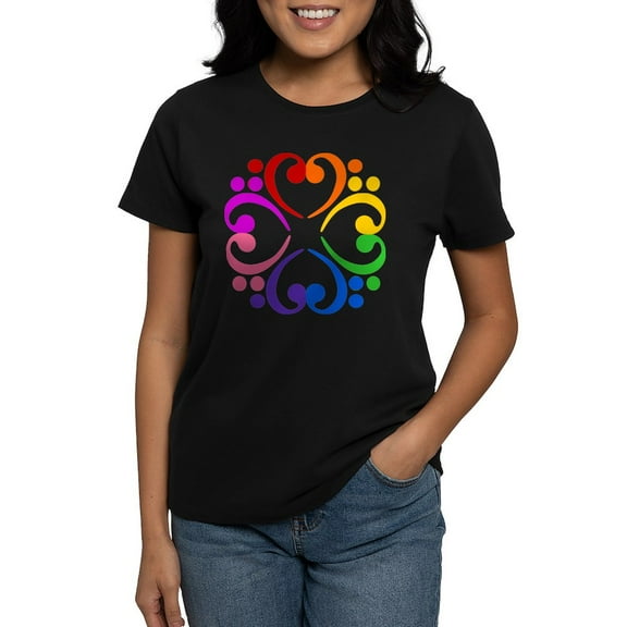 CafePress - Bass Clef Flower Women's Dark T Shirt - Women's Traditional Fit Dark T-Shirt