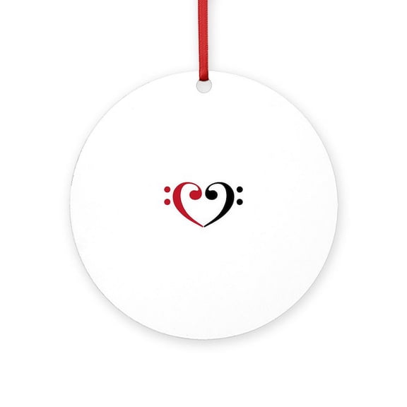 CafePress - Bass Clef Heart - Round Wood Ornament 4"