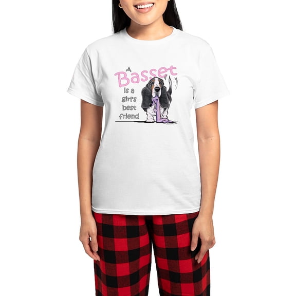 CafePress - Basset Girls Friend Women's Light Pajamas - Women's Short Sleeve Print T-Shirt and Pants Light Cotton Pajama Set