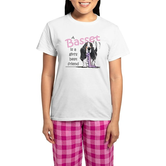 CafePress - Basset Girls Friend Women's Light Pajamas - Women's Short Sleeve Print T-Shirt and Pants Light Cotton Pajama Set