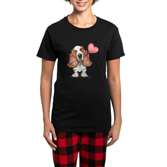 CafePress - Basset Heart Balloon Women's Dark Pajamas - Women's Short Sleeve Print T-Shirt and Pants Dark Cotton Pajama Set